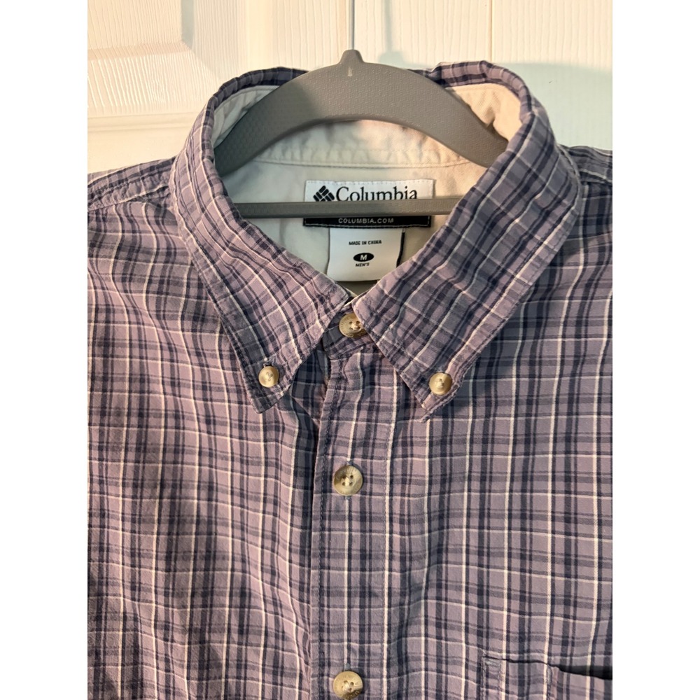Columbia Mens Plaid Long Sleeve Button Down Shirt Blue Grey Medium Outdoor Work - Picture 3 of 11
